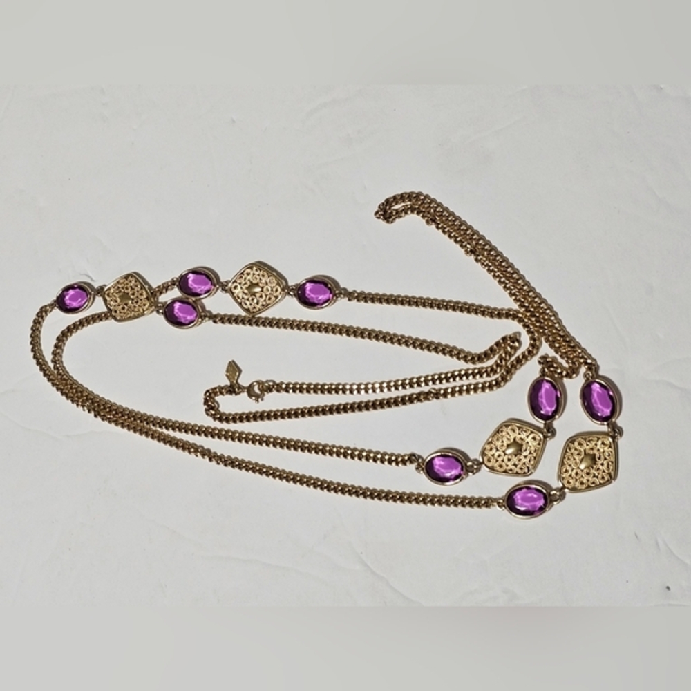 SARAH Coventry Purple and Gold Long Station Necklace